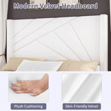 Velvet Upholstered Platform Bed with Geometric Tufted Headboard & Footboard