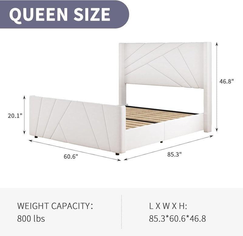Velvet Upholstered Platform Bed with Geometric Tufted Headboard & Footboard