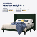 Bed Frame with Upholstered Wingback Headboard, Vertical Channel Tufted Velvet Platform Bed