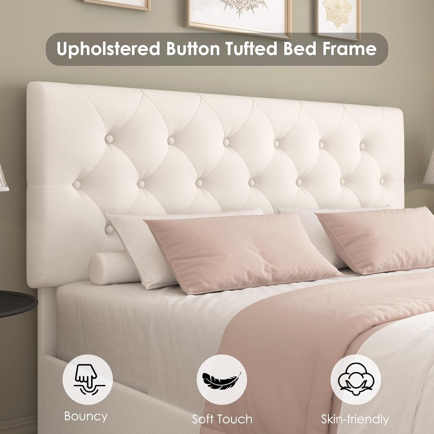 Modern Upholstered Bed Frame with 4 Drawers
