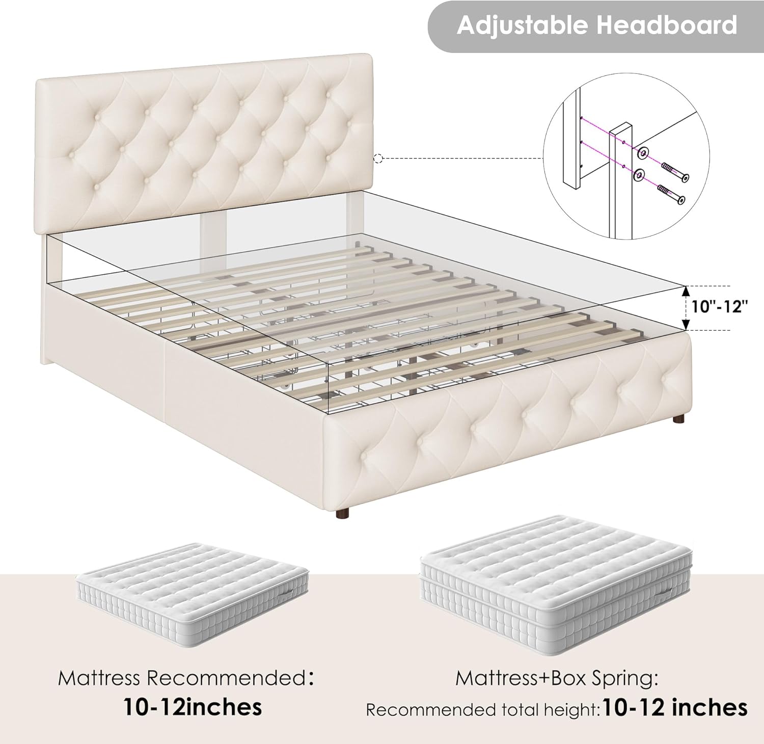 Modern Upholstered Bed Frame with 4 Drawers