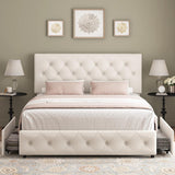 Modern Upholstered Bed Frame with 4 Drawers