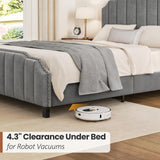 Grey Upholstered Platform Bed Frame with 46.8'' Tall  Tufted Headboard
