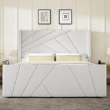 Velvet Upholstered Platform Bed with Geometric Tufted Headboard & Footboard