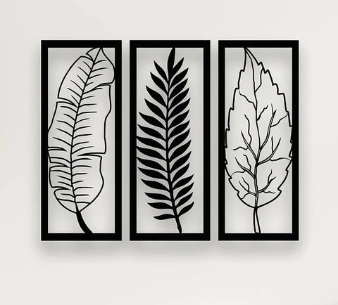 Metal Leaf Wall Art 3 Panels, Wall Decor (pack of 3)