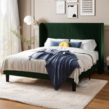 Bed Frame with Upholstered Wingback Headboard, Vertical Channel Tufted Velvet Platform Bed