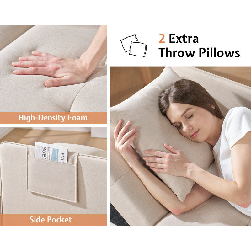 Sofa Bed 3 In 1 Convertible Sleeper Chair With Adjustable Backrest, Chair Bed With 2 Throw Pillows For Living Room