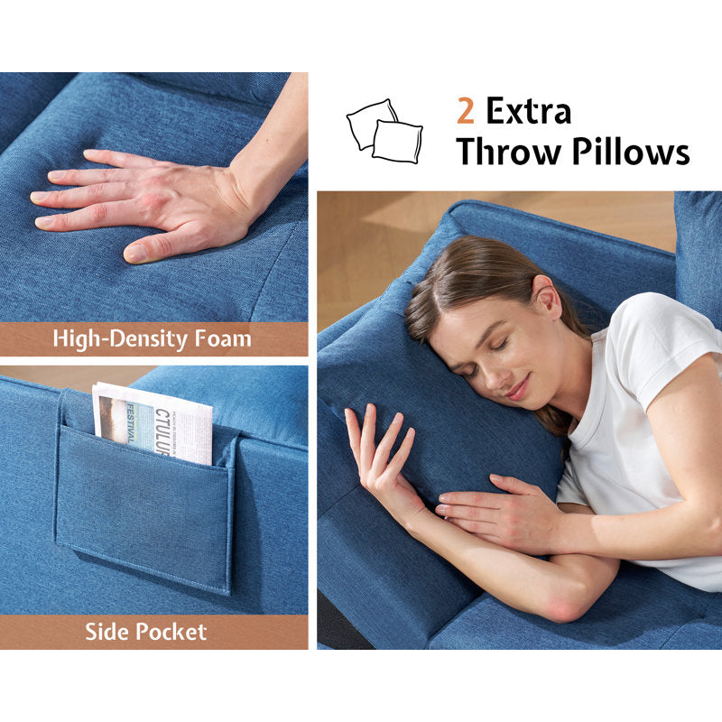 Sofa Bed 3 In 1 Convertible Sleeper Chair With Adjustable Backrest, Chair Bed With 2 Throw Pillows For Living Room