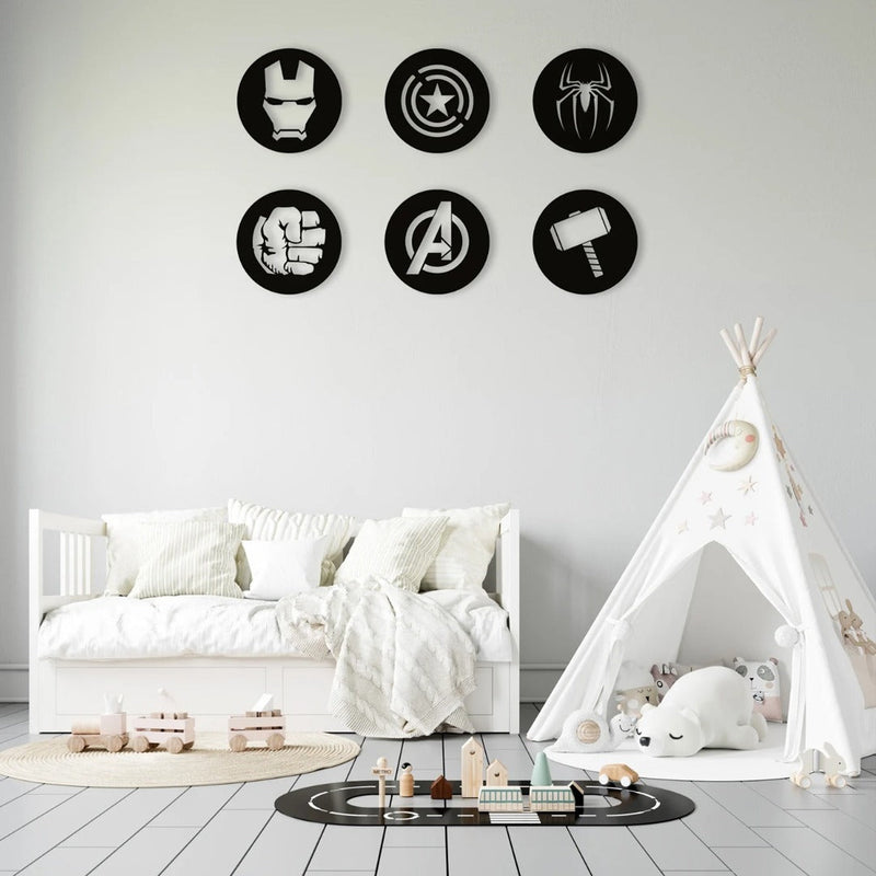 Avengers Metal Wall Art Set of 6, Geometric Nursery Wall Decor, 3D Metal Superhero Wall Hanging