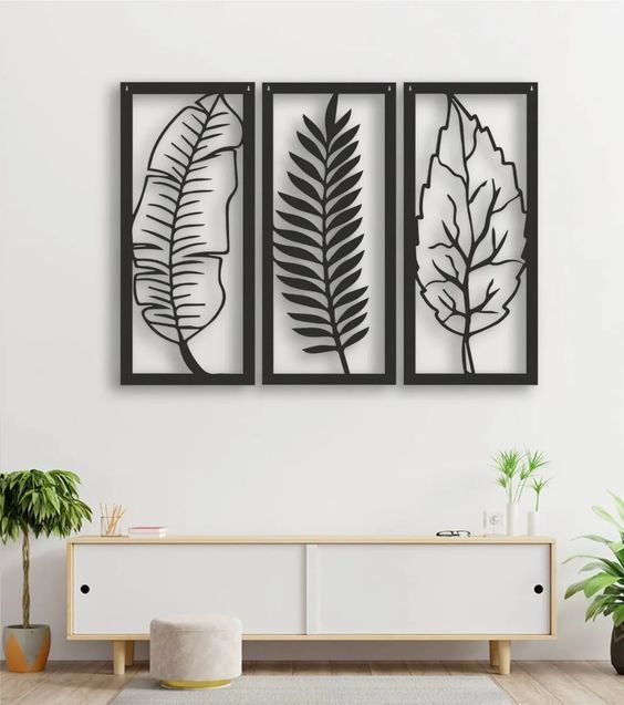 Metal Leaf Wall Art 3 Panels, Wall Decor (pack of 3)