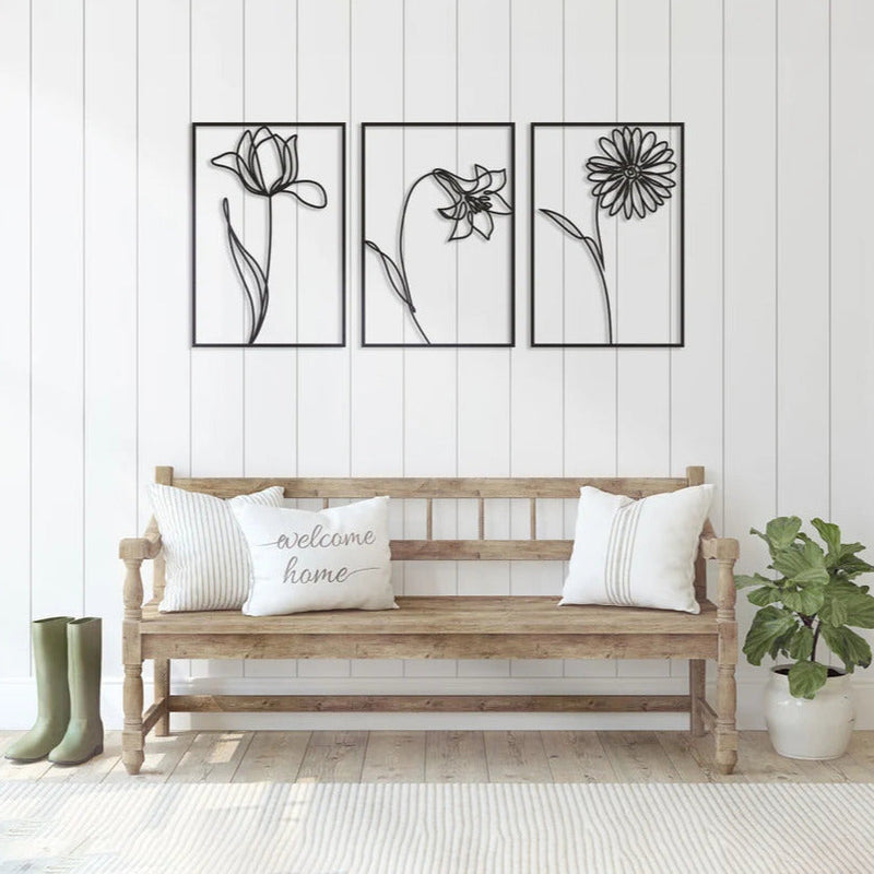 Flower Lineart Metal Wall Art Decor,Metal Wall Decor