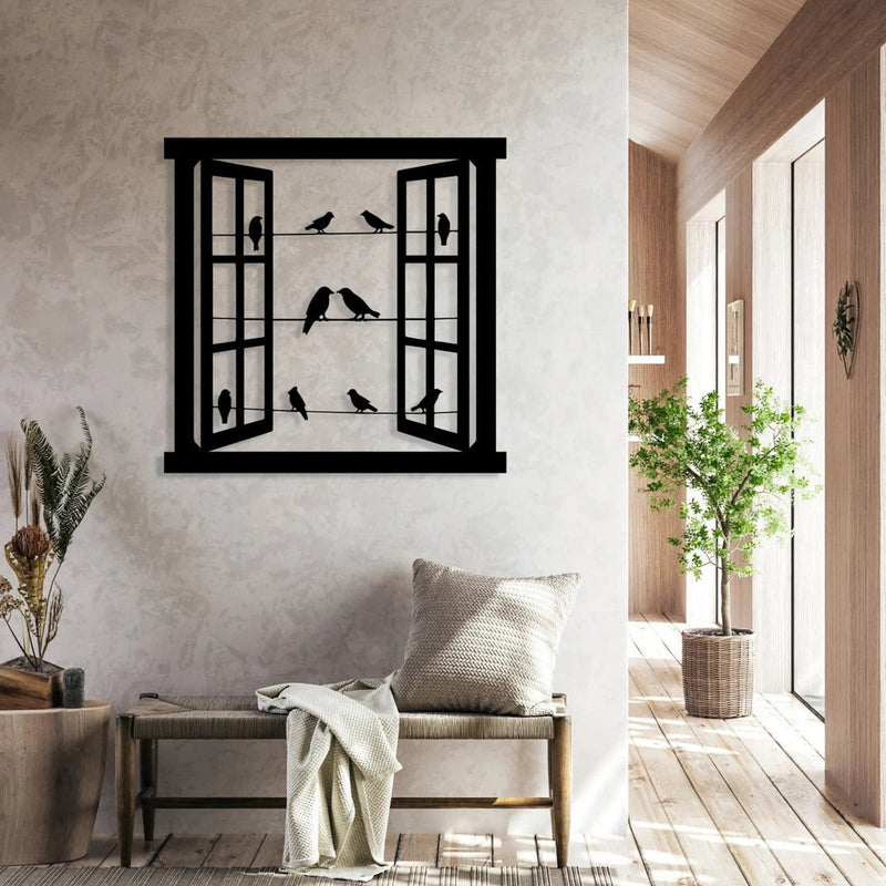 WINDOW AND BIRDS-Metal Wall Decor