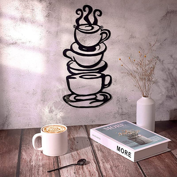 Coffee Cup Metal Wall Art,­ Farmhouse Kitchen Restaurant Decor Coffee Bar­ Sign, Black