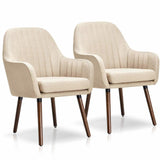 Set of 2 Chairs Linen Fabric Upholstered Arm Modern Chair For Living Room