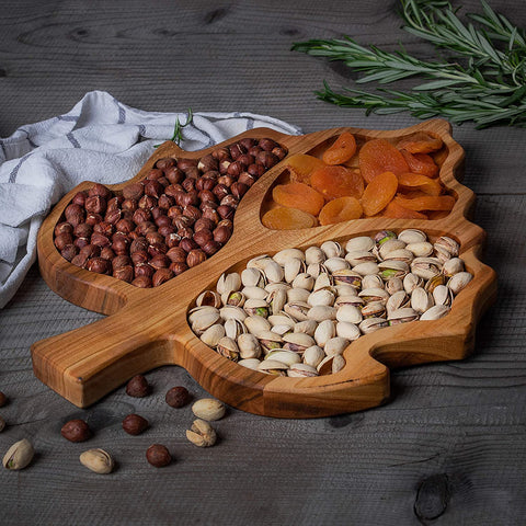 Maple Leaf Dry Fruit Snack Solid Wood Kitchen Serving Tray - waseeh.com
