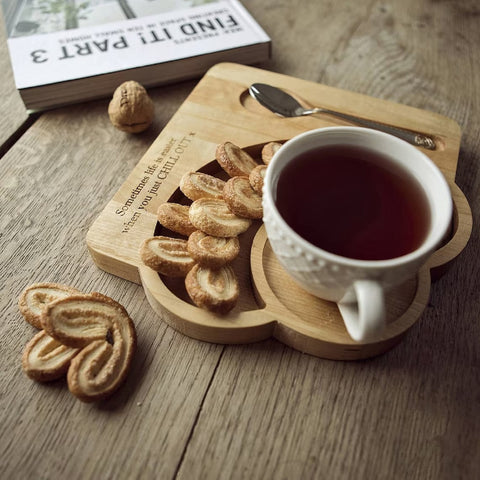Coffee And Sweets Solid Wood Serving Tray Platter