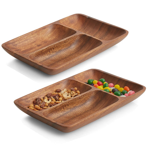 3 Compartment Solid wooden Platter (Pack of 2)