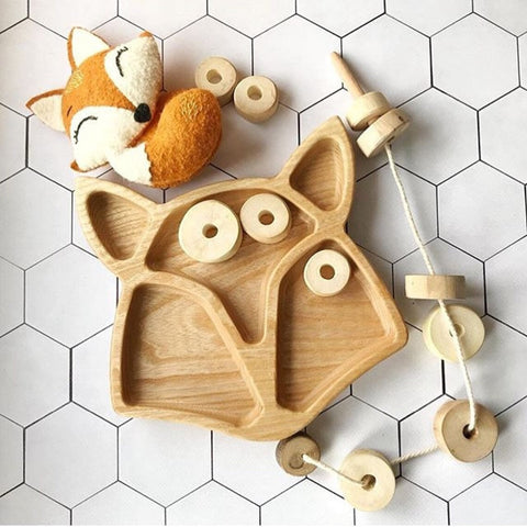 Fox Shape Kids Wooden Platter Tray - waseeh.com